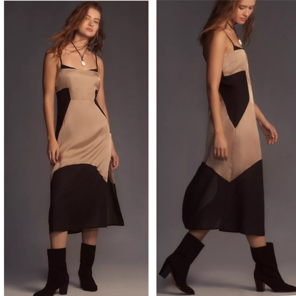 Anthropologie Dresses & Skirts - By Anthropologie Colorblock Slip Midi Dress Medium Relaxed Fit Edgy Fairy Goth